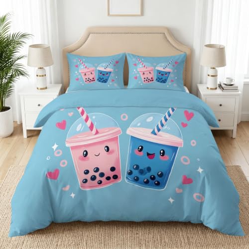 Parure de lit 1 personne bubble tea en microfibre douce avec fermeture éclair - 2