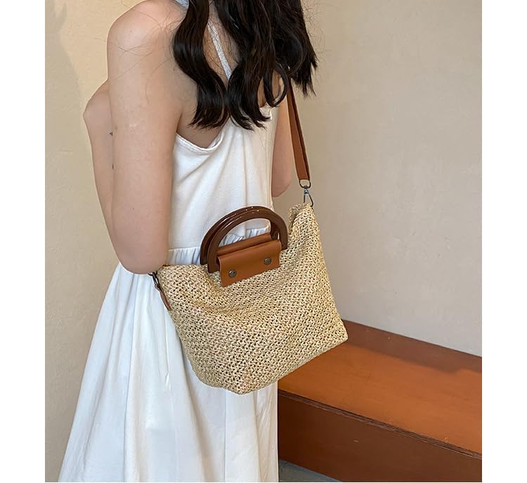 Woven Straw Crossbody Bag for Women - Trendy Tote Beach Vacation Casual Shoulder Handbag Retro Shoulder Bag Purse2