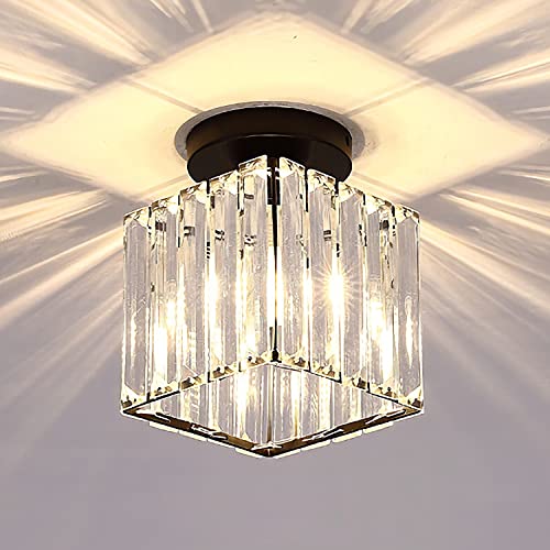 Kco Lighting Black Small Flush Mount Ceiling Light Mini Crystal Chandelier Modern Entryway Hallway Ceiling Light Fixtures Schoolhouse Semi Flush Mount Ceiling Light Black Bathroom Chandelier Lamps #TOP28