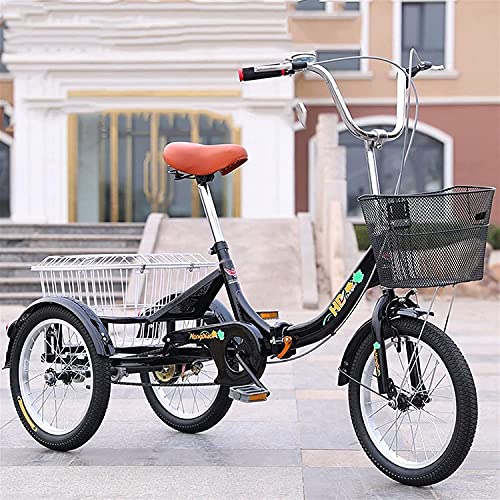 Triciclo para adultos, triciclo plegable de 3 ruedas para compras y viajes, bicicleta de carga de 1 velocidad con canasto delantero y trasero, ideal para adultos y adultos mayores miniatura 2