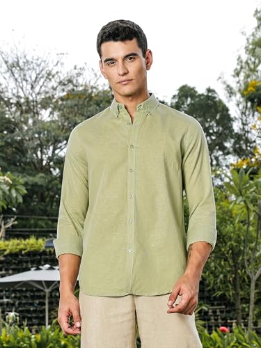 Image of Thomas Scott Men's | Linen Blend | Solid | Premium Cotton Linen Blend | Full Sleeve | Casual Shirt for Men