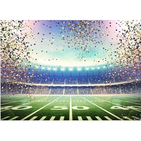 LYWYGG 8X8FT Football Field Backdrop Sport Backdrops Photography Coloured Ribbon Themed Sport Night Spotlight Decorations Photo Studio Props CP-397-0808 Cover