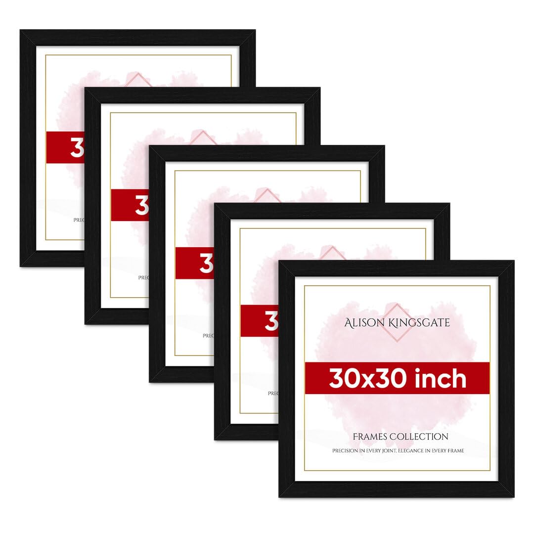 Alison Kingsgate Modern 30X30IN BLACK Photo Frame Pack of 5-Engineered Wood Picture Frames with Shatterproof Perspex - Ideal for Artwork-Wall Mount or Tabletop - Multiple Sizes & Colours Available — image 1