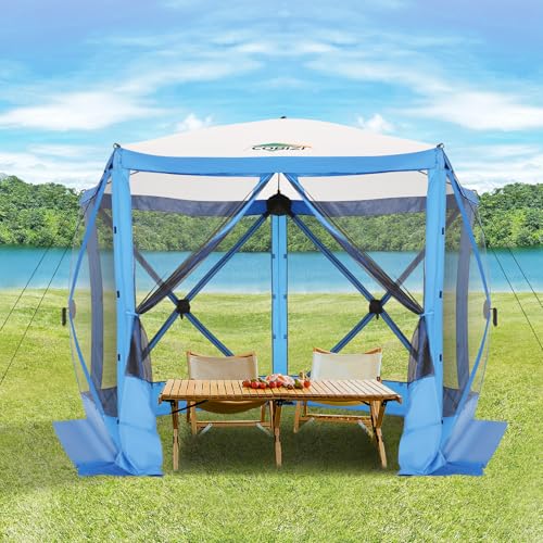 Image of COBIZI 10x10 FT Pop up Gazebo, Popup Canopy Tent,Instant Screened in Gazebos, Waterproof Portable Outdoor Small Screen Tents Sun Shelter,carpas para Patio for Camping, Garden and Backyard,Blue