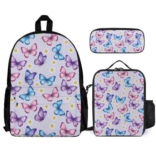 AMRANDOM Backpack Lunch Bag Backpack Set of 3 Daypack Rucksack (Butterfly) - Main Image
