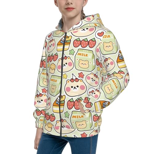 Cute Cherry Bear Face Kid Hoodies Boys Zip Up Sweatshirts Girls Pullover with Pocket