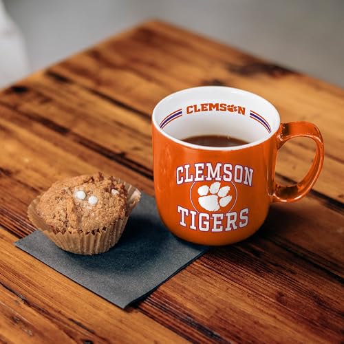 Image of Logo Brands NCAA Clemson Tigers 15oz Stripe Mug - Team Logo, Inside Print, Standard Handle, Microwave & Dishwasher Safe