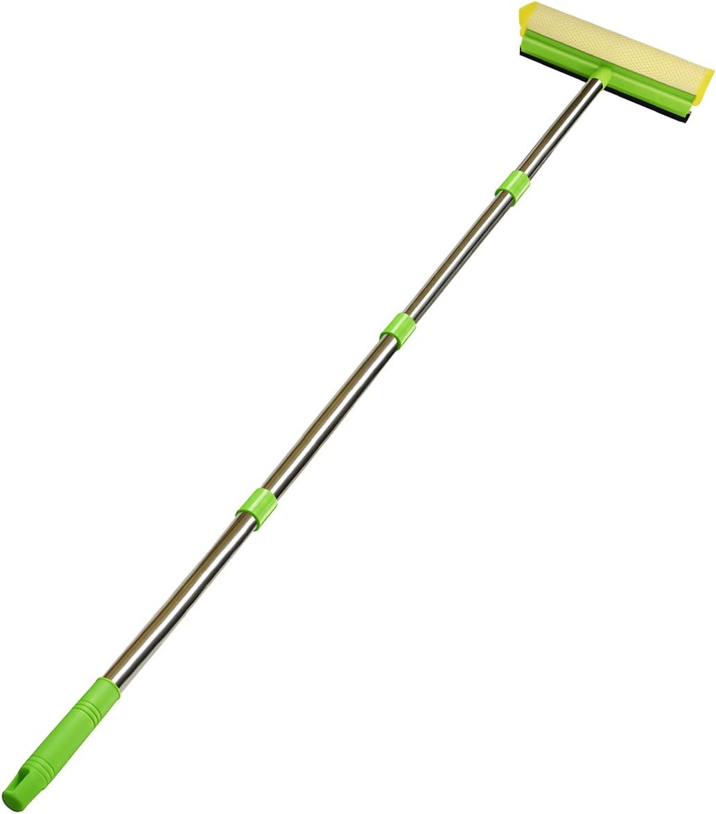 ITTAHO Window Cleaner Squeegee 2 in 1 Sponge Squeegee with 148CM 4 Sections Extension Pole for Car Window Cleaner Bathroom Home Shower Auto (Extension Pole can Unlimitedly Lengthened)