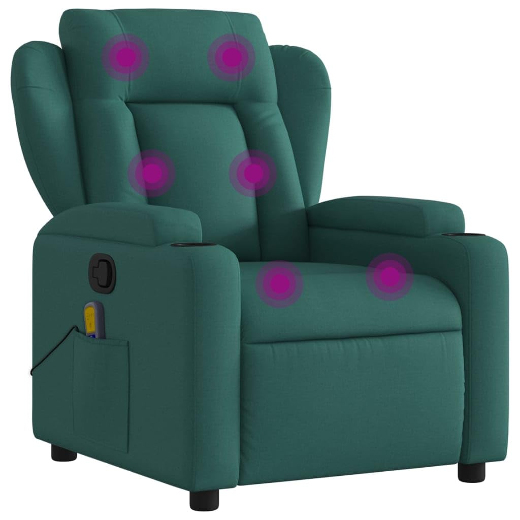 KOIECETA Massagesessel Sessel Verstellbare Rückenlehne Fernsehsessel Relaxsessel mit Vibrationsfunktion Liegesessel Polstersessel Ruhesessel TV Sessel Dunkelgrün Stoff