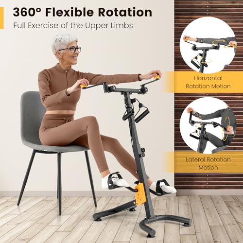 Image of Goplus Foldable Pedal Exerciser for Seniors, Hand Arm Leg Knee Physical Therapy Exercise Bike w /Adjustable Height, Handgrip, Resistance Band, Recovery Home Workout Equipment for Elderly
