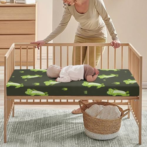 Image of Happiness Alligator Baby Crib Sheets for Boys Girls Fitted Crib Sheets Kid Crib Fitted Sheets Crib Cover Single Pack 28 inchx52 inch