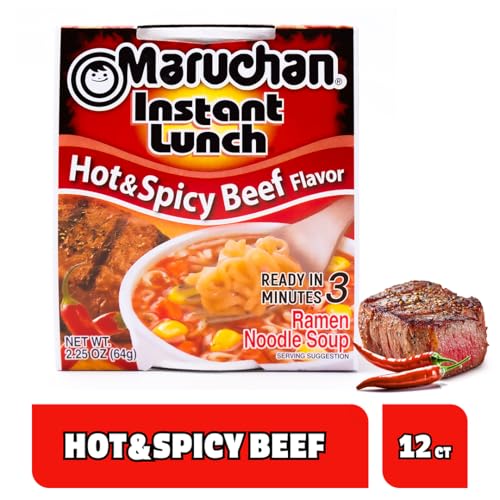 Image of Maruchan Instant Lunch Ramen Noodles, Hot & Spicy Beef Flavor - Japanese-Style Instant Noodle Soup, Easy Meal Ready in 3 Minutes - 2.25 Oz. (12 Pack)