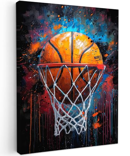 MuchoWow© Impression sur Toile Decoration Murale Peinture 30x40 cm Tableaux Decoratifs Muraux Décoration Chambre Graffiti - basket - sport - noir - street art - Banksy