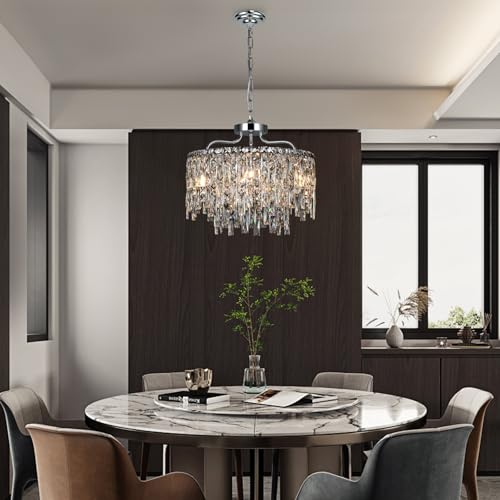 Image of 18 inch 6-Light Modern Round Crystal Chandeliers for Dining Room,Chrome