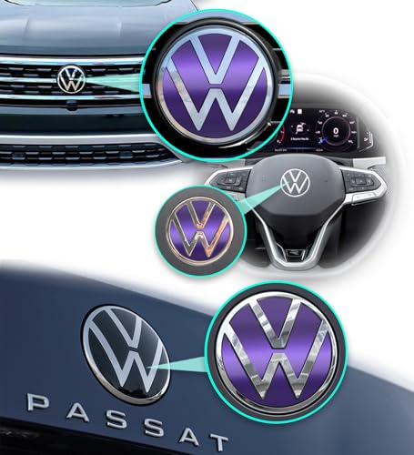 Image of IPG Decal Made for VW 2021 Passat Polo Tiguan Golf Rear /Front Emblem Logo Decals Stickers Set (4 Units) (Metallic Purple)