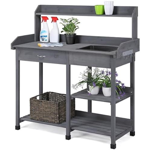 Yaheetech Mesa de Cultivo Jardinería 114.8x45x121 cm Gris