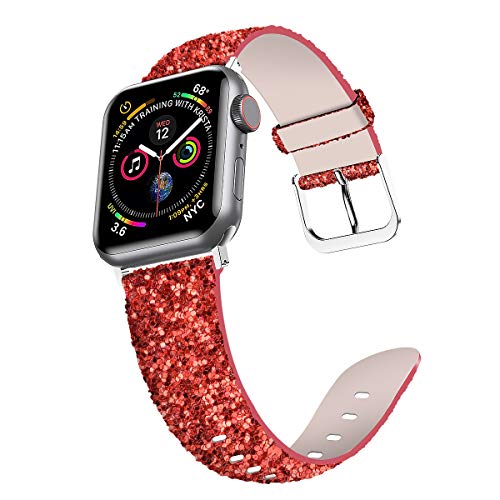Iiteeology Compatible With Apple Watch Band 42Mm 44Mm 45Mm, Shiny Bling Glitter Leather Band For Iwatch Ultra Se2 Se Series 8/7/6/5/4/3/2/1, Red #TOP2