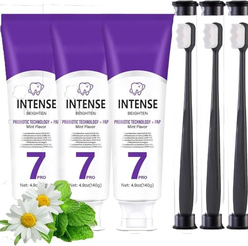 7-Pro Pasta dental intensiva, 7pro Pasta dental blanqueadora intensiva con 7 probióticos para dientes, para eliminar manchas amarillas, aliento fresco, pastas dentales sin flúor (3)