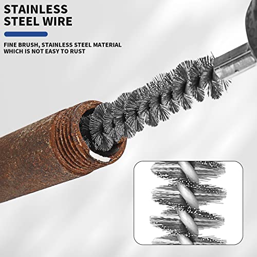 Image of 6Pcs Stainless Steel Bore Brush in Different Sizes Twisted Wire Cleaning Brush with Handle 1 /4 Inch Hex Shank for Power Drill Impact Driver