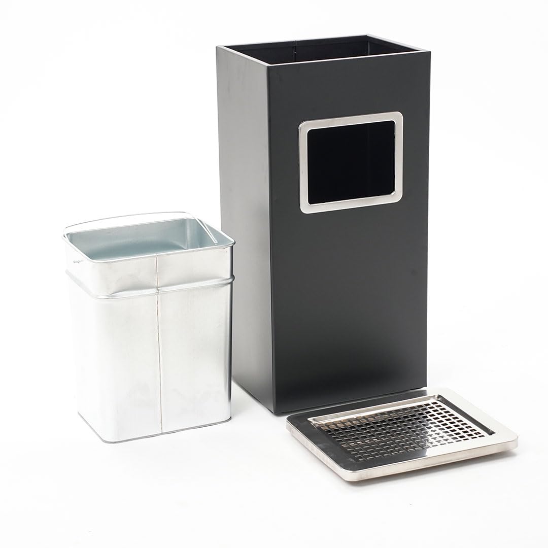 Danieli Store - Cenicero de Pie Rectangular para Exteriores Negro 30x24x61 cm - Cenicero Exterior con Papelera Extraíble. Papelera con Rejilla para Apagar Cigarrillos. 16L