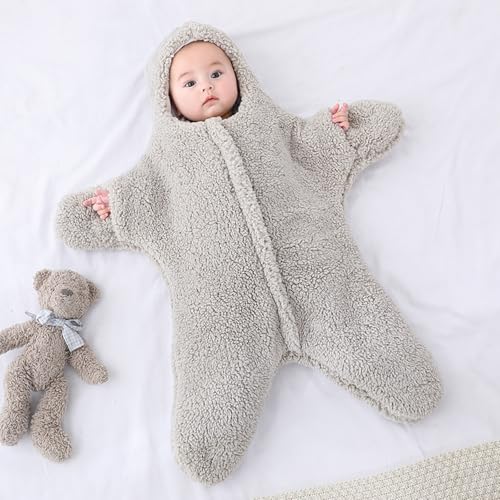 Image of Baby Starfish Onesie, Thick Imitation Fleece Starfish Newborn Romper, Infant Footie Jumpsuit Winter Warm Outfits(Gray,6-12 Months)