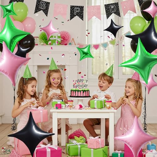 TONIFUL 30Pcs Four Pointed Star Balloon Light Pink Green Black Foil Balloon by TONIFUL - Used condition - Image 4