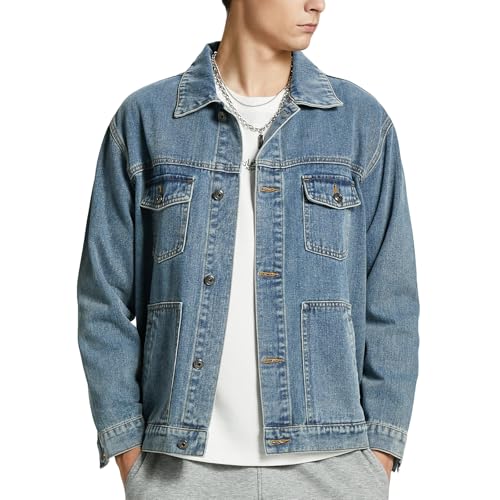 Image of Denim Jacket Men Vintage Autumn and Winter Tops Mens Denim Trucker Jacket