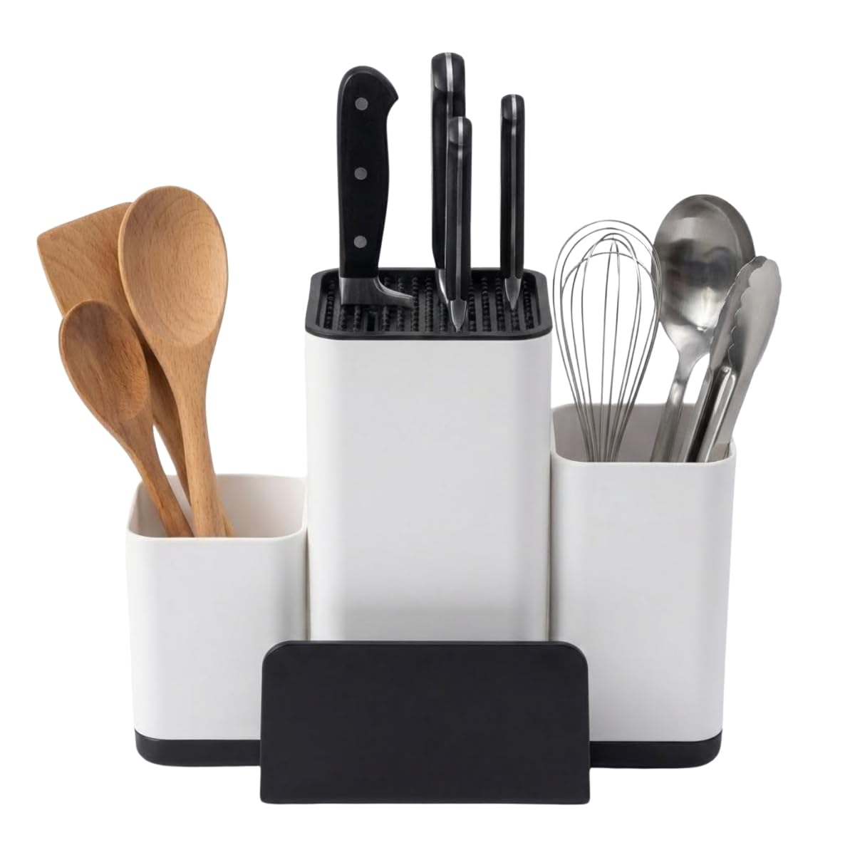 Bıçak Organizeri ve Mutfak Gereçleri Düzenleyici – Çok Bölmeli Kaymaz Tabanlı Modern Bıçaklık, Ahşap ve Metal Bıçaklara Uygun Saklama Standı, Kaşık Spatula ve Kepçe Düzenleyici