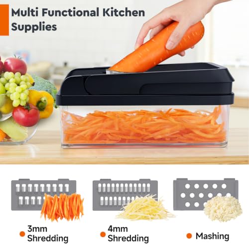 Image of MealHelper 15-in-1 Vegetable Chopper, 10 Blade Veggie Chopper, Practical Food Chopper with Container, Cheese Grater, Home Essentials & Kitchen Gadgets(Grey)