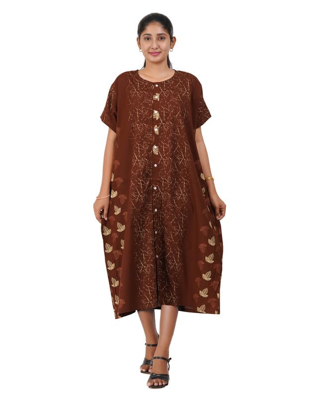 Image of MENMAII Women's [L-4XL] Full Open /Front Buttoned [a Kind of Adaptive Clothing] Multipurpose Nighty for Maternity /Pregnancy /Elderly /Patient /Feeding /Hospital Purpose Nighty Calf Length