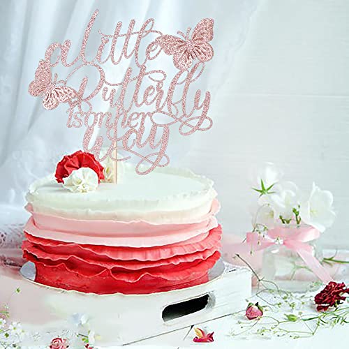 Kaoenla A Little Butterfly Is On Her Way Cake Topper - Pregnancy Announcement, Gender Reveal, Baby Shower, Newborn Welcome, Butterfly Themed Party Decorations (Rose Gold) #TOP2