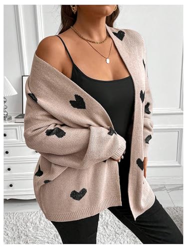 SOLY HUX Women's Plus Size Open Front Cardigan Sweaters Heart Graphic Long Sleeve Loose Sweater Outerwear4