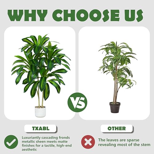 2 Pack Artifical Dracaena Tree Indoor, 4FT Tall Fake Floor Plants with White Planter & Pebbles, Fuax Silk Yucca Tree for Home Office Living Room Bedroom Farmhouse Modern Outdoor Topiary Tree - Image 4