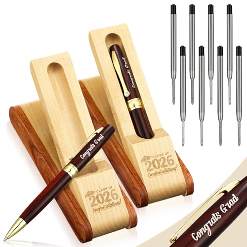 Kolldenn 2 Sets Graduation Gift Pens with Boxes 2 Rosewood Ballpoint Pen with 2 Wood Pen Boxes and 8 Refills Grad Gift Pens Set for High School College Graduates Masters Class of 2026