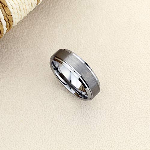 Double Accent 7Mm Comfort Fit Tungsten Carbide Wedding Band Beveled Edges (5 To 15), 10 #TOP1