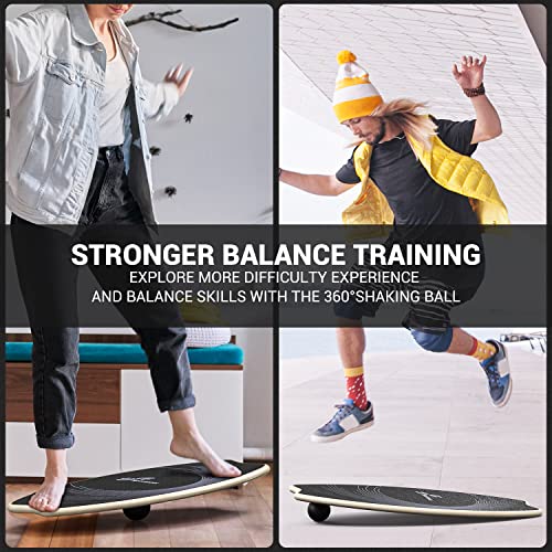 Wooden Balance Board With Adjustable Stoppers: 7 Modes Wobble Board With Roller And Balance Ball - Exercise Balancing Stability Trainer For Workout Core Trainer Physical Therapy - Non Slip Surface #TOP6