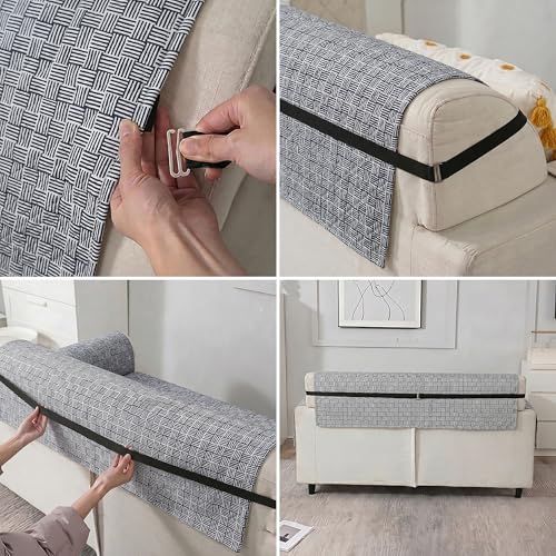 Image of Story@Home Sofa Set 5 Seater Cover Full | Sofa Covers 3 Seater and 2 Seater - 3+2 Sofa Cover Configuration | Sofa Mat with Sofa Back Covers and ArmRest Covers - Navy Blue & White