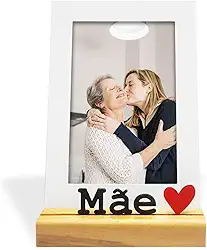 Porta Retrato Mãe 10x15cm, Moldura Decorativa em Metal e Madeira, branco, preto, vermelho, nogueira - GEGUTON