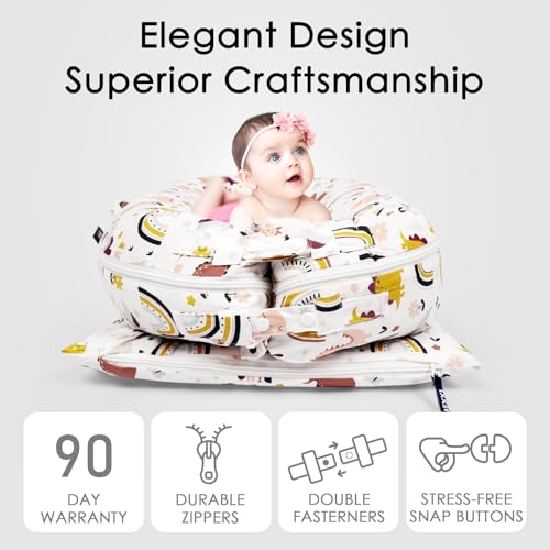 Image of MEXXI Infant Lounger Baby Nest Replacement Cover | Hypoallergenic | Premium | [Fits Dockatot Deluxe+] (Cover Only) (Rainbow Dino)