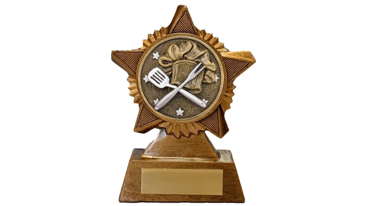 Troshow Antique Gold Cooking Trophy Award Premier Star 120Mm Heavy Resin Chef Bake Off Kitchen Free Engraving -Troshow1-Trd