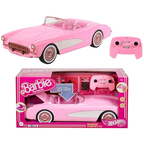 Hot Wheels Ferngesteuertes Auto, R/C Barbie Corvette - ferngesteuertes Fahrzeug, 1956 Corvette Stingray, 2,4 GHz Frequenz, bis zu 8 km/h, Platz f&uuml;r 2 Barbie-Puppen, HPW40