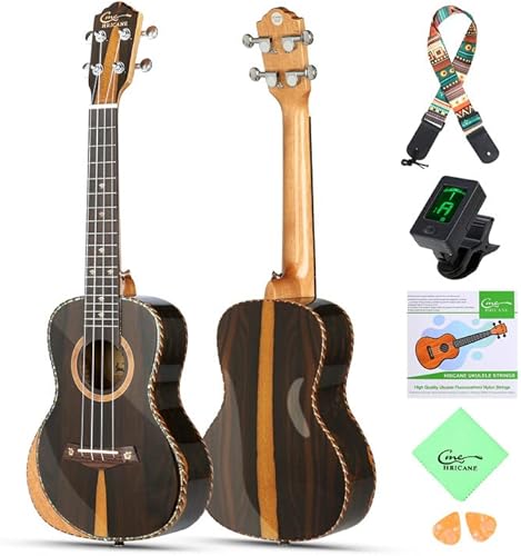 Hricane Concert Ukulele Ziricote 23 Inch Professional Hawaiian Ukuleles for Beginners with Gig Bag Strap Strings Sets