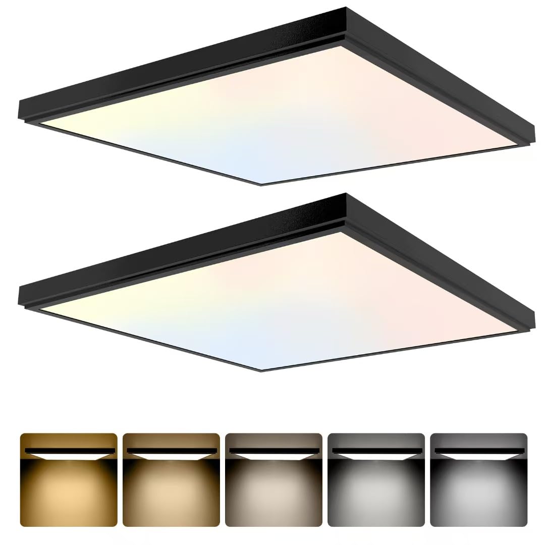 GT-Lite 2 Pack 2x2 Feet 4200 LM LED Flat Panel, Black Trim Flush Mount Drop Ceiling Light 5 CCT, 3 Level Dim,CRI 90 for Home and Office