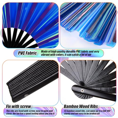 Image of Maitys Large Rave Fan Folding Handheld Fans 13'' Clap Fans for Line Dancing Clack Fan Holographic Festival Accessory for Martial Art Gift Performance, Includes 2 Pouch