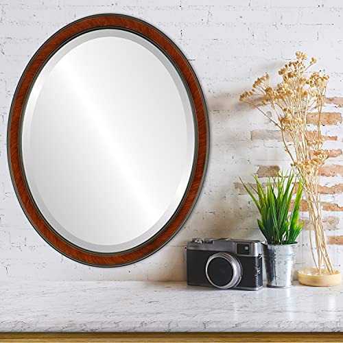 Ovalcrest Oval Beveled Wall Mirror For Home Decor - Toronto Style - Vintage Cherry - 14X18 Outside Dimensions #TOP1