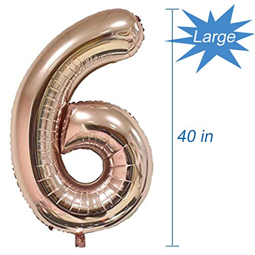 Image of Rose Gold Number 6 Balloon, 6th Birthday Party Balloons, 40 Inch