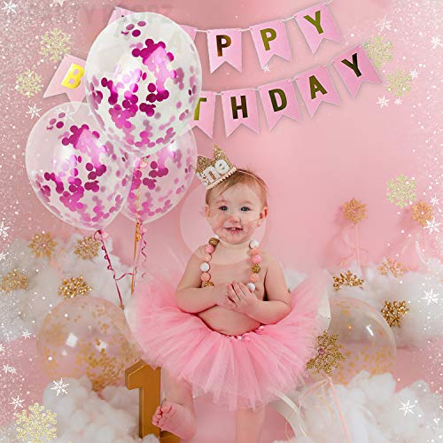 Image of Party Propz 9Pcs Pink Confetti Balloons & Happy Birthday Banner Combo - For Girls Birthday Decoration Items Set -Girl Theme Balloons Decorations -Elegant Supplies ,Paper;Rubber