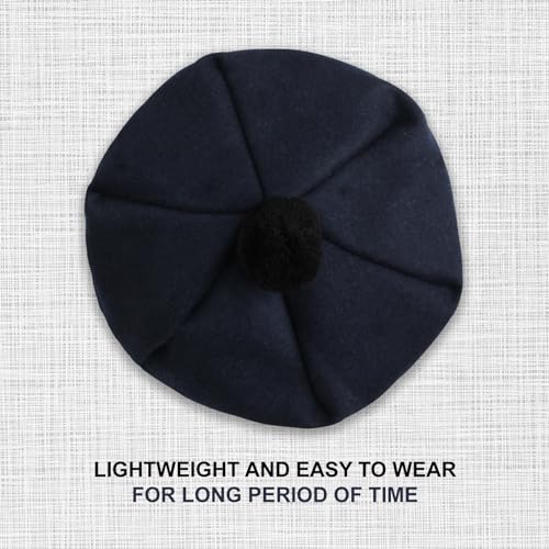 Image of Scottish Tam O' Shanter Hat Tartan Bonnet Pom Pom Wool Flat Cap One Size