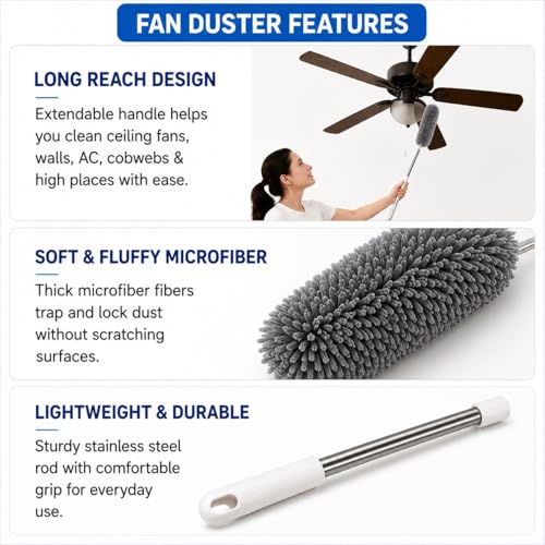 Image of Combo of Fan Cleaning Brush and Spray Mop | Long Rod Ceiling Fan Duster & Floor Cleaner Mop | Multipurpose Home Cleaning Tool Set