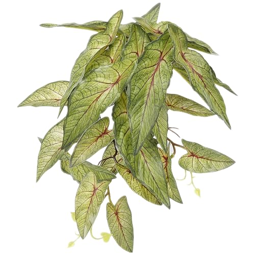 WOLEDOE Reptile Plants for Terrarium, Amphibian Habitat Decor Artificial Hanging Plants with Suction Cup - Fake Arrowhead Plants Green Syngonium Podophyllum